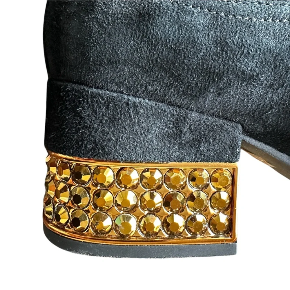 Jeffrey Campbell Metcalf-J2 Black Suede Chelsea Ankle Bootie Jeweled Heel